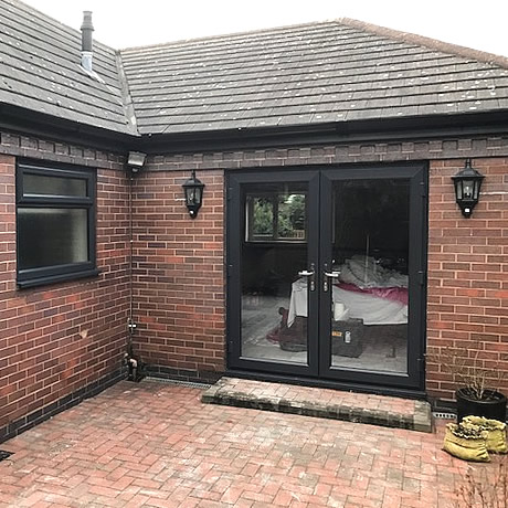 double glazed french doors in anthracite grey profile installed in solihull by, www.solihullwindows.co.uk